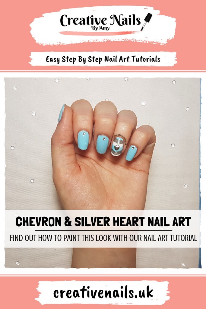 chevron with silver heart easy step by step nail art tutorial