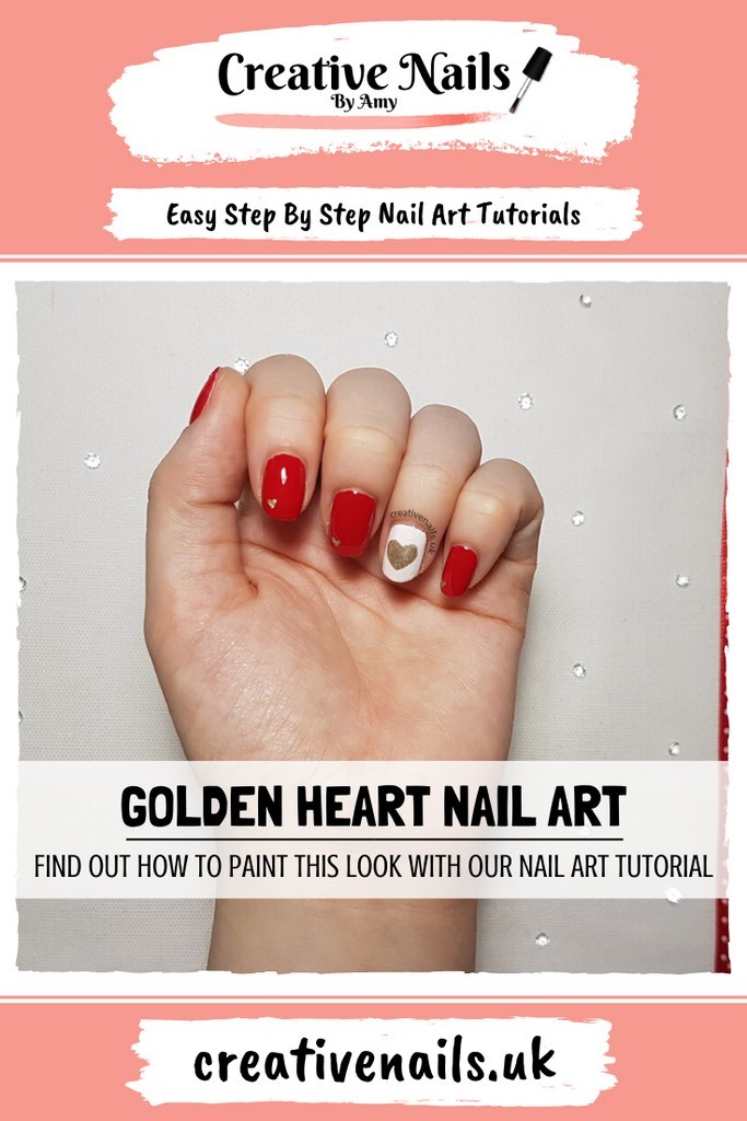 golden heart easy step by step nail art tutorial