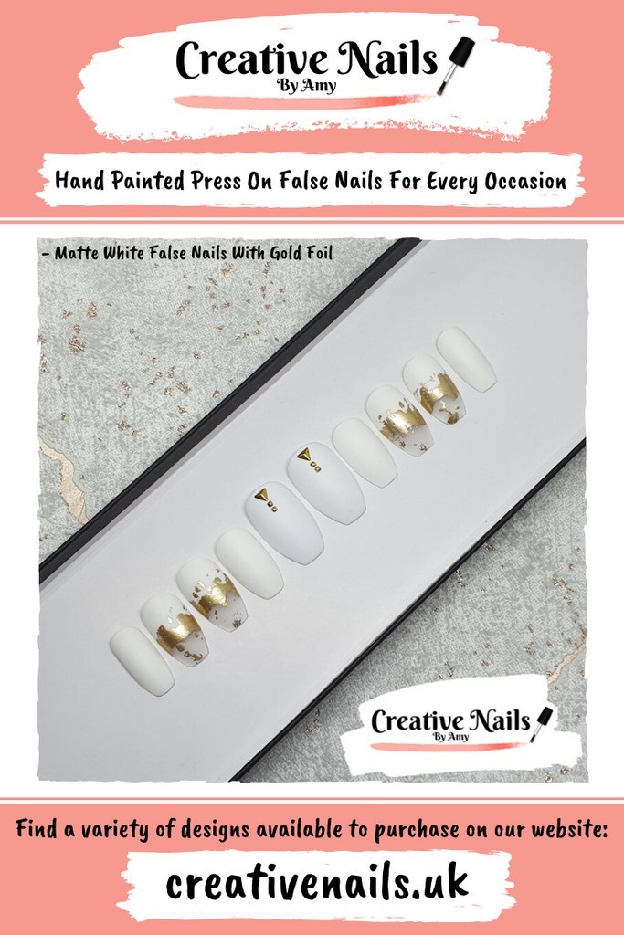 white and gold false nails