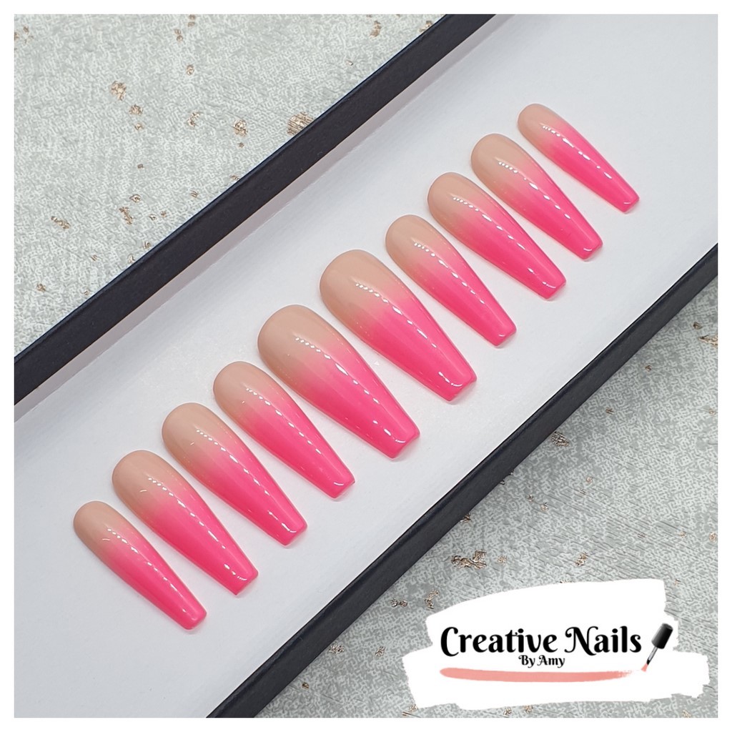 Neon Pink Ombre Press On False Nails | Creative Nails
