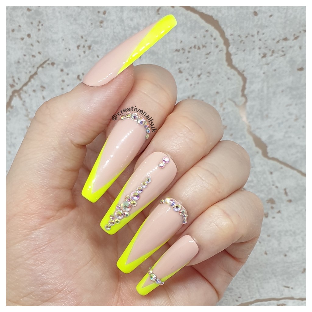 Pink lemonade - yellow French tip press on nail set – BriannaMarieArtistry