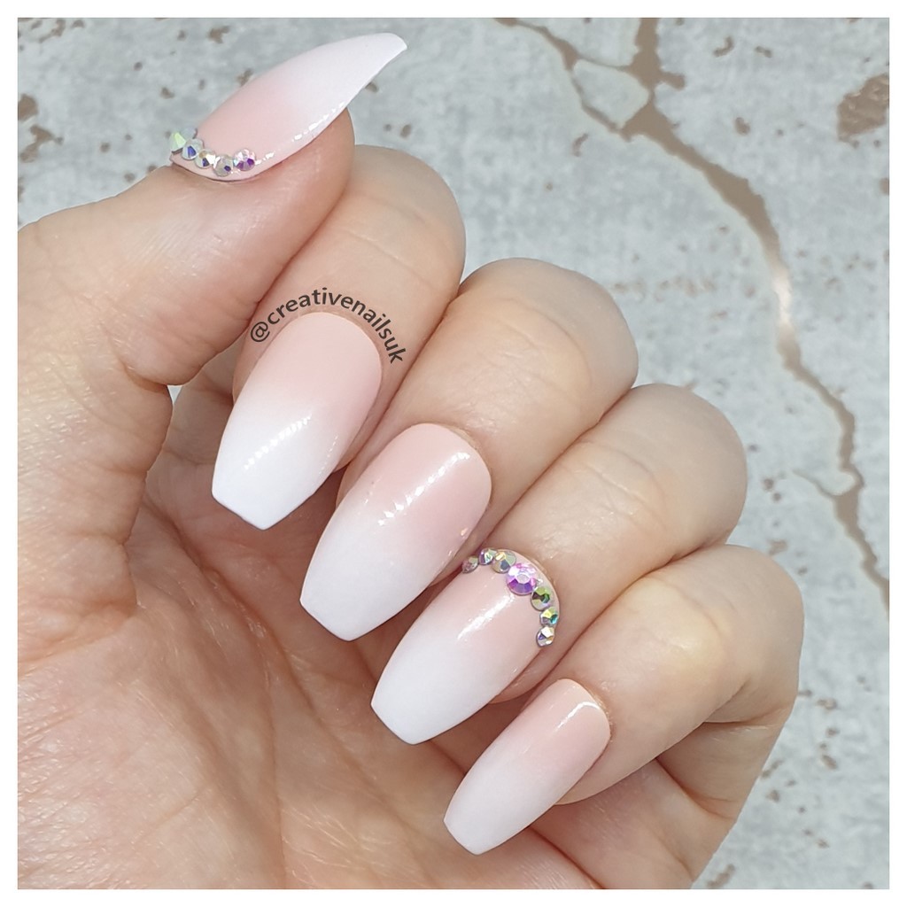 French Ombre With Rhinestones Press On False Nails | Creative Nails