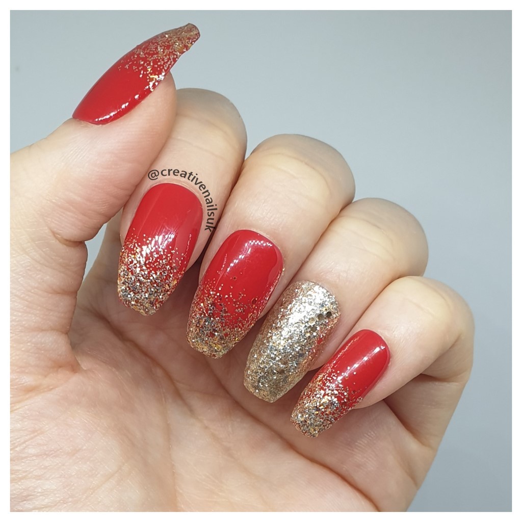 Red & Gold Glitter Ombre False Nails | Creative Nails