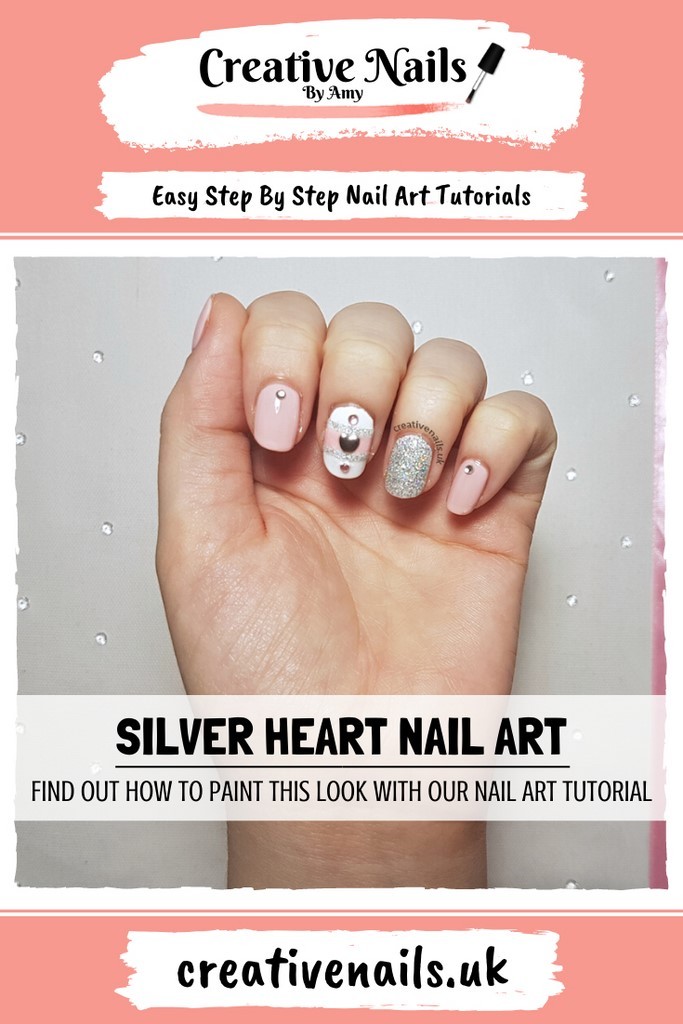 silver heart easy step by step nail art tutorial