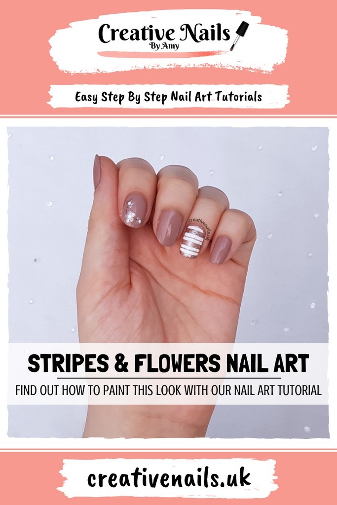 striped nails with flowers easy step by step nail art tutorial
