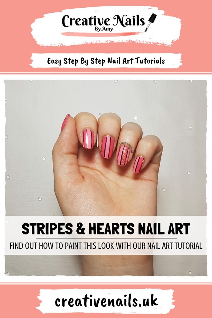 striped nails with heart easy step by step nail art tutorial