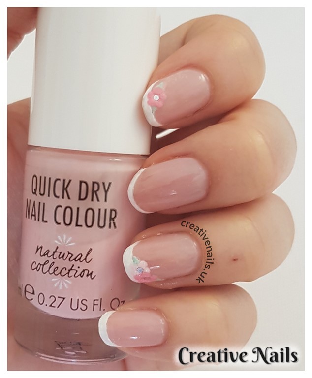 french manicure with flowers