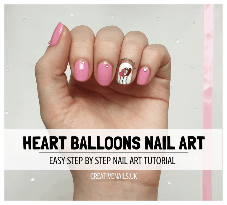 love heart balloons nail art tutorial