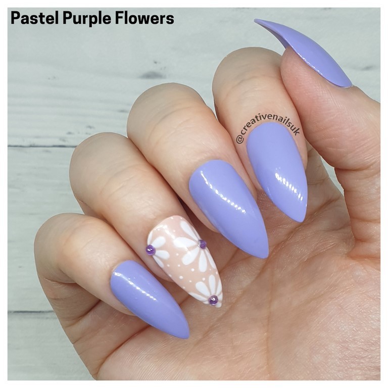 purple nails with flowers