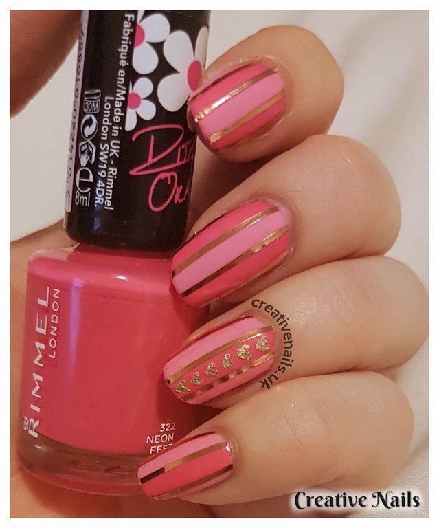 striped nails with heart nail design