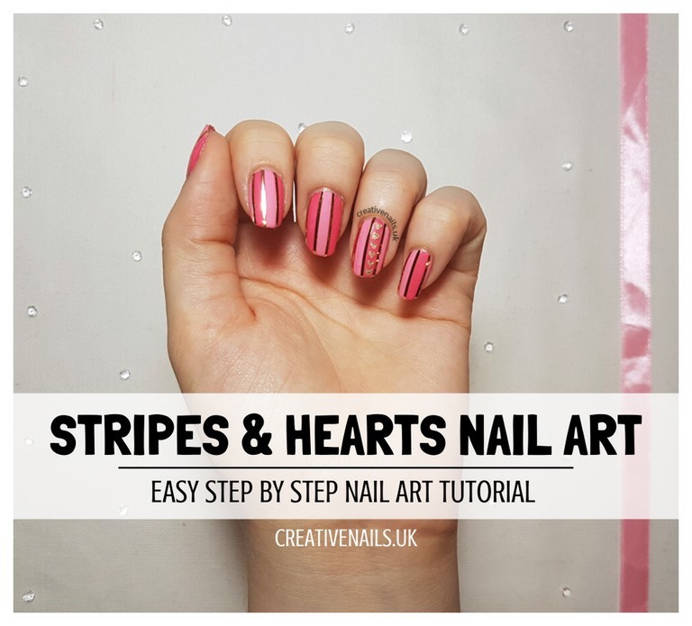 stripes with hearts nail art tutorial