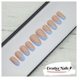 light blue v french tip coffin nails