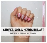 Stripes, dots and hearts nail art tutorial