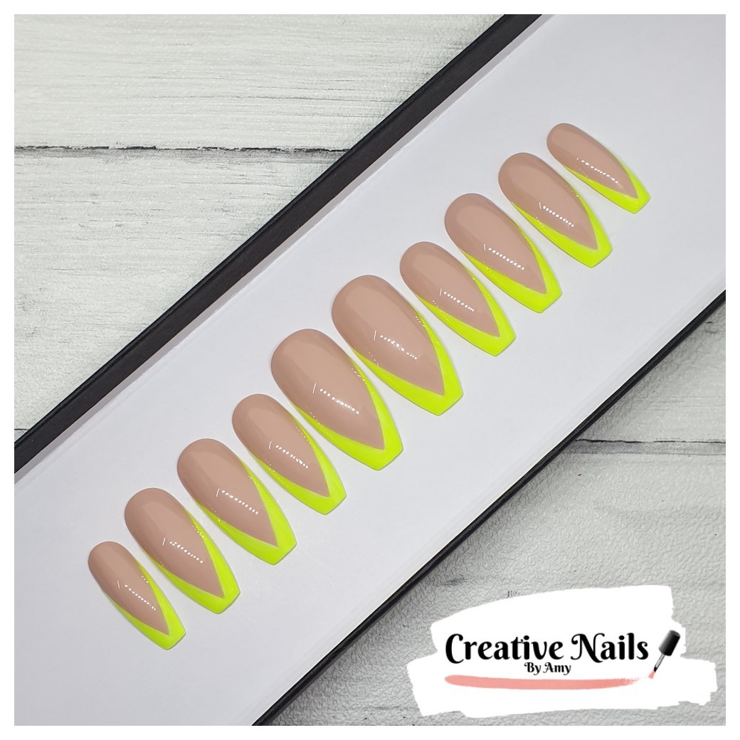 Neon French Tips On Almond-Shaped Dip Powder Nails | DipWell